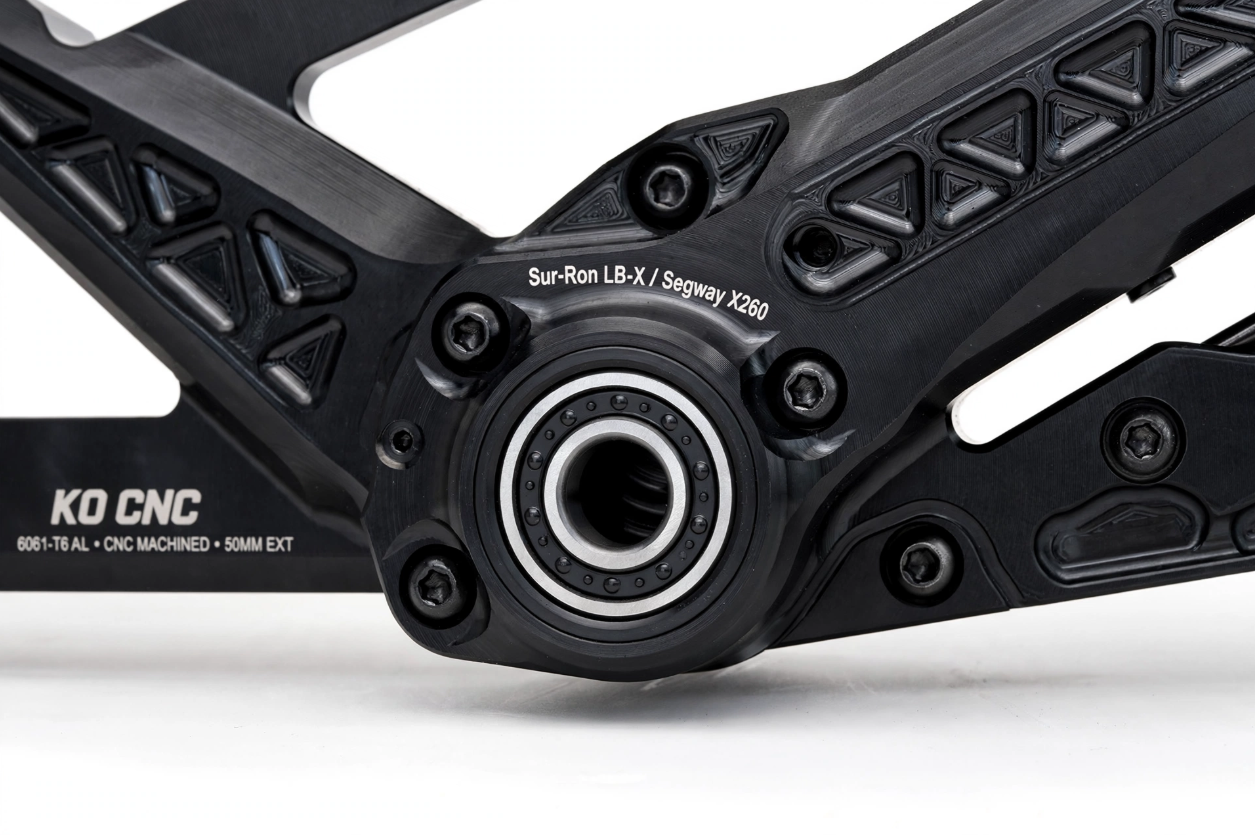 Upgraded Swing Arm KO CNC Black Sur-Ron LB-X / Segway X260 – 50mm Extended – 6061-T6 - Image 3